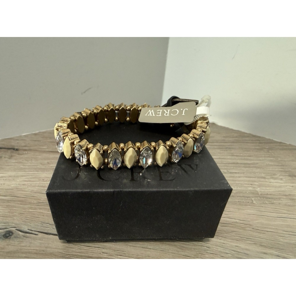 J.Crew gold-tone stretch bracelet teardrop-shaped faux rhinestones NEW NWT